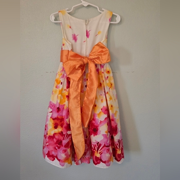 Kids Dream Orange and Pink Floral Dress Size 3-4 - Picture 2 of 4